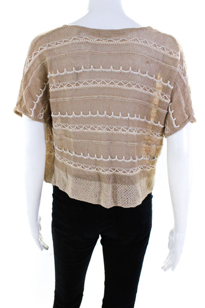 Knitted & Knotted Womens Linen Short Sleeve Cowl Neck Cropped Blouse Tan Size XS