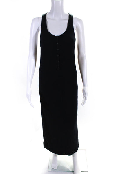 Splendid Women's Sleeveless Ribbed Snap Closure Maxi Dress Black Size S