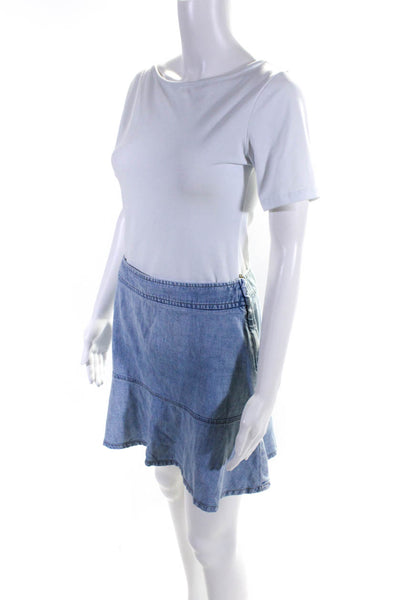 Theory Women's Cotton Side Zip Denim A Line Mini Skirt Blue Size 2