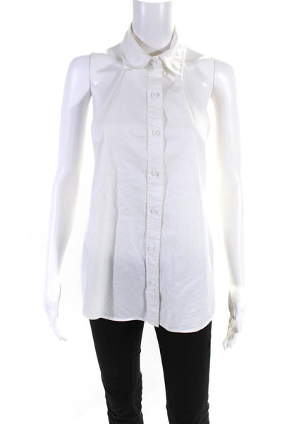 Ser.O.Ya Women's Cotton Open Back Sleeveless Button Down Shirt White Size S