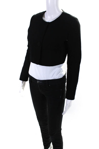 Glengarrys Women's Round Neck Long Sleeves One Button Crop Jacket Black Size 40