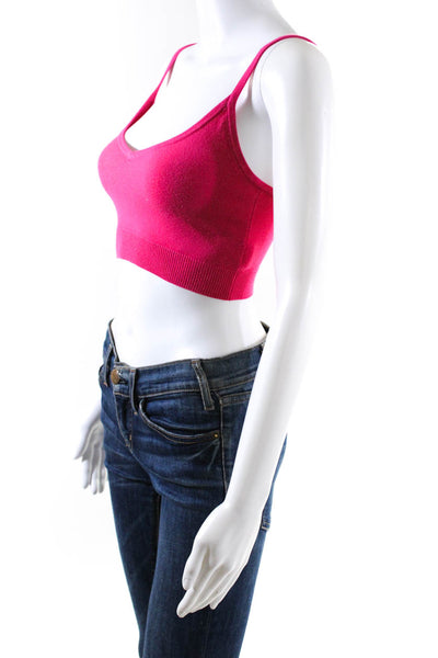 Intermix Womens V Neck Spaghetti Strap Knit Crop Top Blouse Hot Pink Size Petite