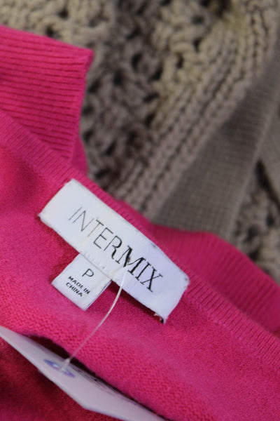 Intermix Womens V Neck Spaghetti Strap Knit Crop Top Blouse Hot Pink Size Petite