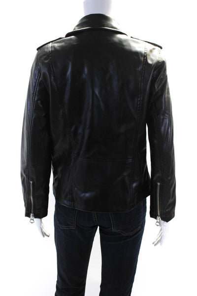 Scoop Womens Solid Faux Leather Full Zip Multi Pocket Biker Jacket Black Size XS