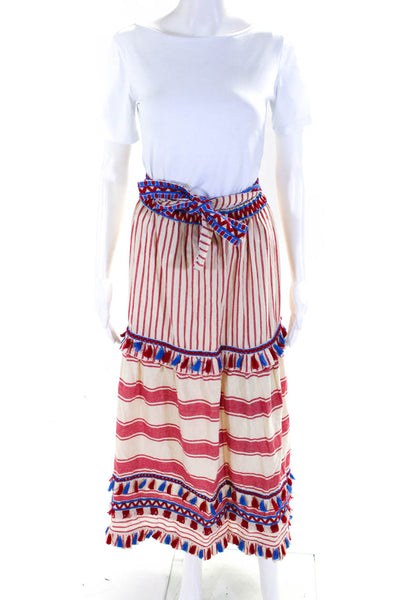 Dodo Bar Or Womens Red Striped Cotton Tassel Detail A-Line Maxi Skirt Size S