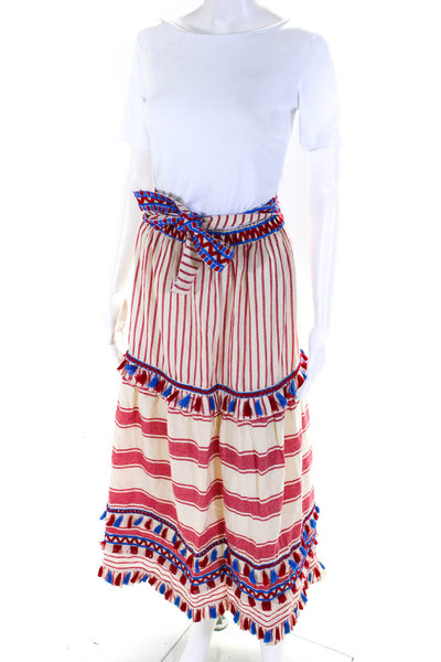Dodo Bar Or Womens Red Striped Cotton Tassel Detail A-Line Maxi Skirt Size S
