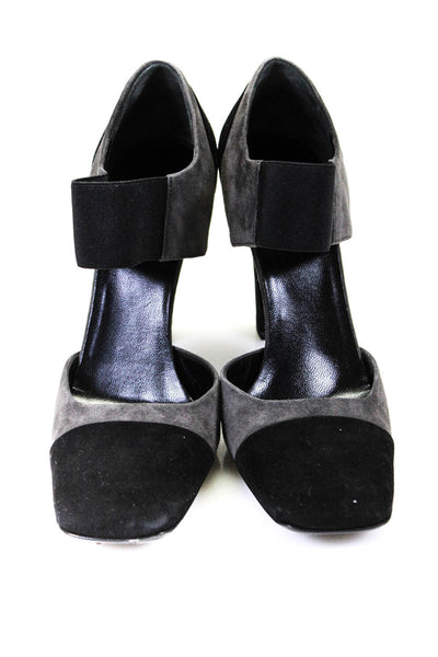 Prada Womens Block Heel Cap Toe Ankle Strap Sandals Gray Black Suede Size 37.5