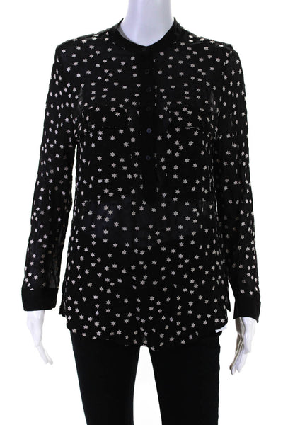 Allsaints Womens Long Sleeve Half Button Star Embroidered Shirt Black Size 4