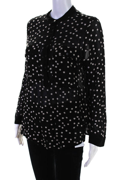 Allsaints Womens Long Sleeve Half Button Star Embroidered Shirt Black Size 4