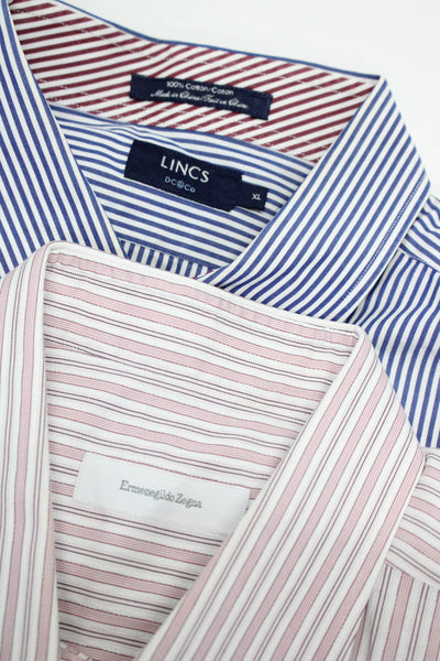 Lincs Men's Collar Long Sleeves Cotton Button Down Shirt Striped Size XL Lot 2