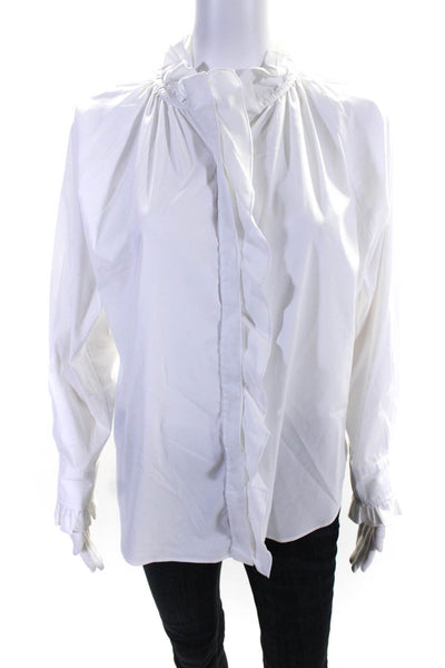 Finley Womens Button Front Long Sleeve Ruffled Crew Neck Shirt White Size Small