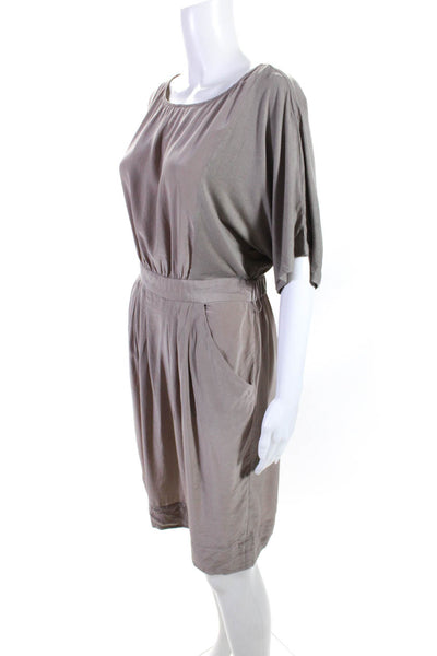 BCBGMAXAZRIA Women's Silk Short Sleeve Crewneck Pocket Sheath Dress Gray Size S