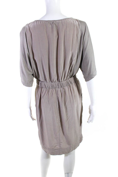 BCBGMAXAZRIA Women's Silk Short Sleeve Crewneck Pocket Sheath Dress Gray Size S