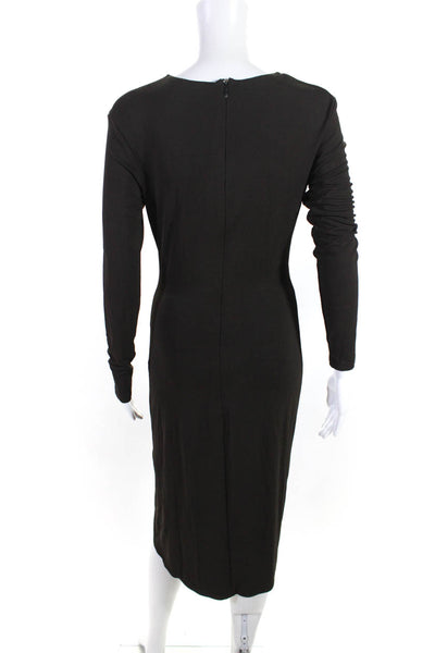 Michael Kors Womens Brown V-neck Drape Detail Zip Long Sleeve Wiggle Dress Size6