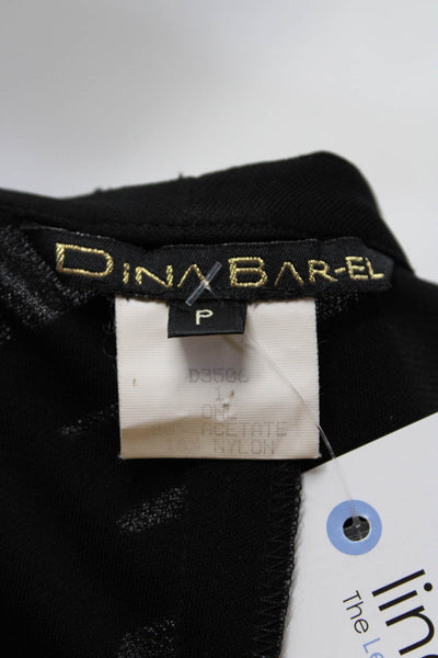 Dina BAR-EL Womens Black Peep Front Crew Neck Long Sleeve Shift Dress Size P