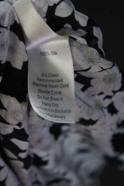 Ecru Womens Black Silk White Floral Print V-Neck Long Sleeve Blouse Top Size XS
