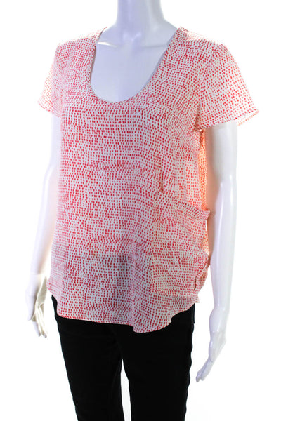 Gemma Womens Red Silk Printed Scoop Neck Short Sleeve Blouse Top Size XS