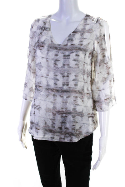 Ecru Womens Brown Silk Printed V-Neck Long Sleeve Lined Blouse Size XS