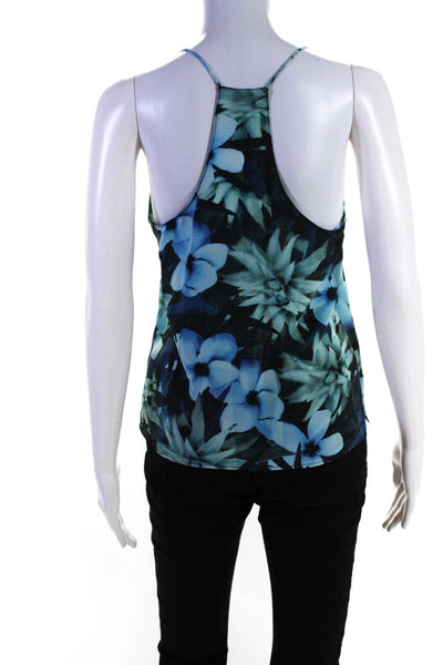 Ecru Womens Blue Silk Floral Print V-Neck Sleeveless Tank Top Size XS