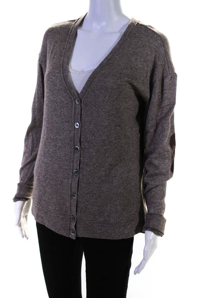 Funktional Womens Brown Knit V-neck Long Sleeve Cardigan Sweater Top Size XS