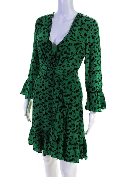 Tana Taylor Women's V-Neck 3/4 Sleeves Faux Wrap Ruffle Dress Green Size 6