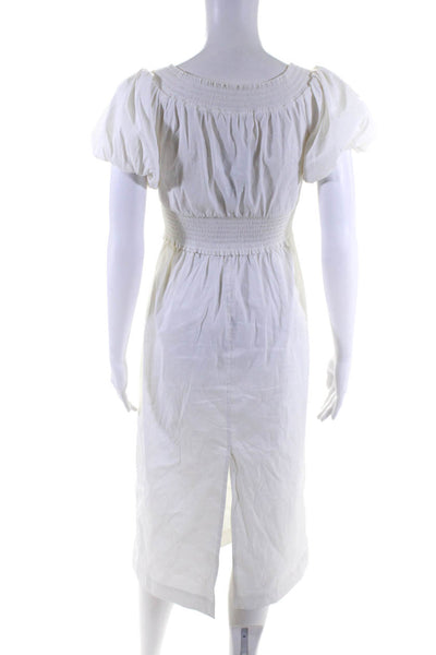 ALC Womens Short Sleeve Smocked Off Shoulder Midi Sheath Dress White Size 0