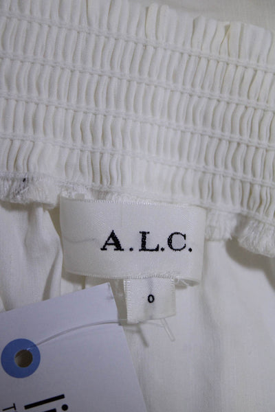 ALC Womens Short Sleeve Smocked Off Shoulder Midi Sheath Dress White Size 0