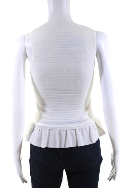 Rebecca Taylor Womens Sleeveless Crew Neck Knit Ruffled Top Blouse White Size XS