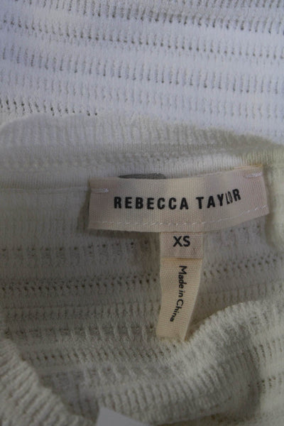 Rebecca Taylor Womens Sleeveless Crew Neck Knit Ruffled Top Blouse White Size XS