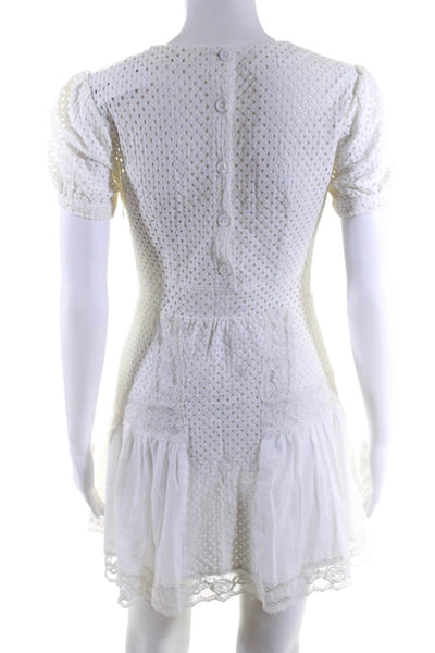 Nightcap Clothing Womens Cut Out Short Sleeve Flared Hem Dress White Size XS