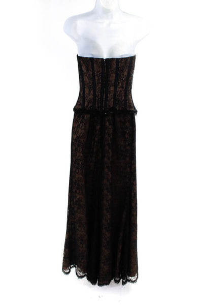 Yoly Munoz Womens Strapless Lace Satin Rhinestone Gown Black Size 8