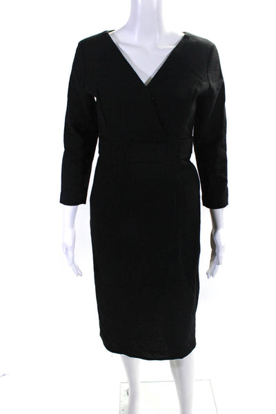 Glengarrys Women's V-Neck Lined Long Sleeves A-Lined  Midi Dress Black Size 38