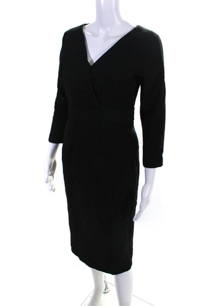 Glengarrys Women's V-Neck Lined Long Sleeves A-Lined  Midi Dress Black Size 38
