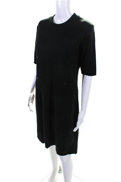 Your Sixth Sense Women's Crewneck Short Sleeves Midi Shift Dress Black Size M