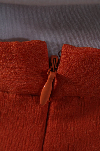 Albert Nipon Womens Damask Jacquard Darted Belt Blouse Skirt Set Orange Size 12