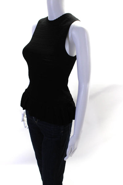 Rebecca Taylor Womens Texture Stripe Ruffle Peplum Tank Top Blouse Black Size XS