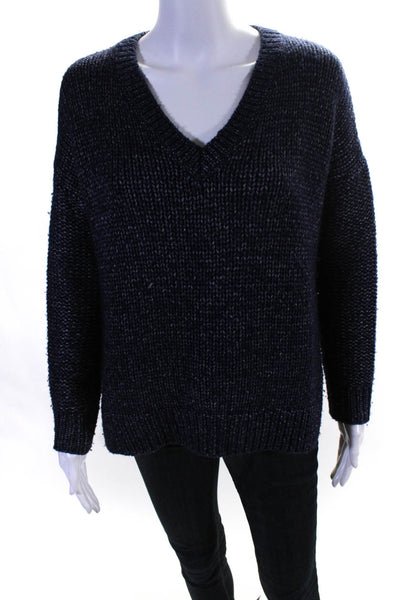 Vince Womens Knit Textured Long Sleeve Side Slit Pullover Sweater Blue Size XS