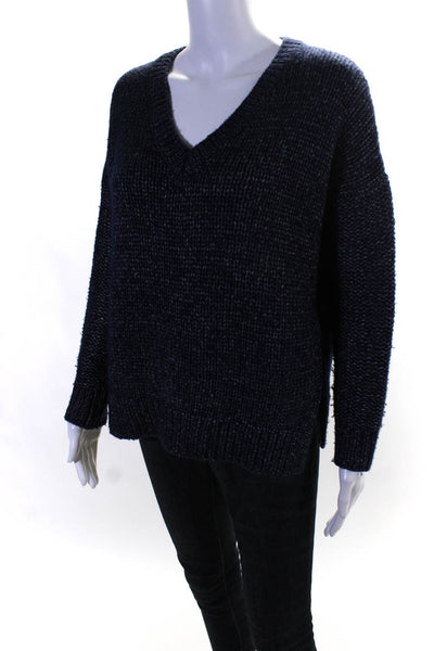 Vince Womens Knit Textured Long Sleeve Side Slit Pullover Sweater Blue Size XS