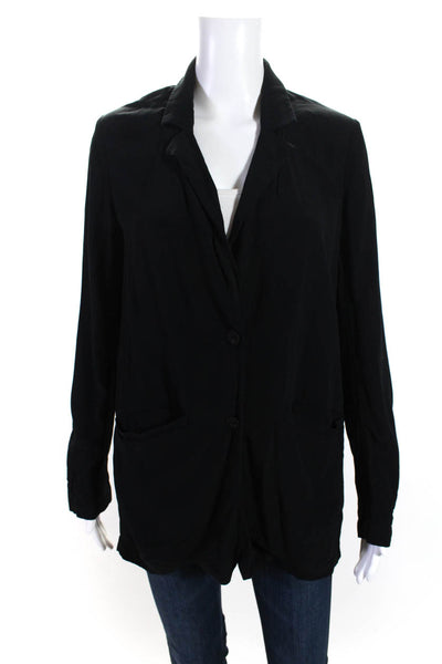 Eileen Fisher Womens Black Front Pockets Long Sleeve Button Down Shirt Size XXS