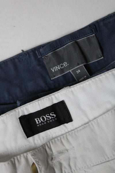 Boss Hugo Boss Men's Flat Front Chino Dress Pant Four Pocket Ivory Blue 34 Lot 2