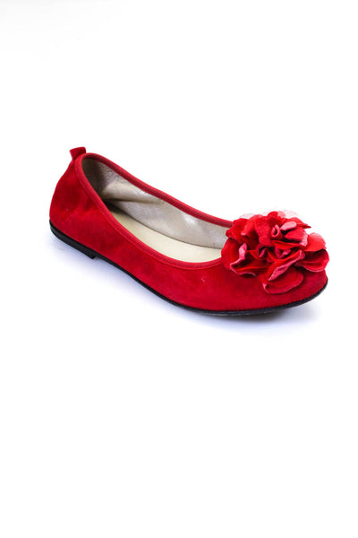 Little Eric Girls Floral Pom Pom Slip-On Darted Ballet Flats Red Size EUR34