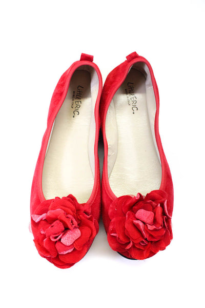Little Eric Girls Floral Pom Pom Slip-On Darted Ballet Flats Red Size EUR34