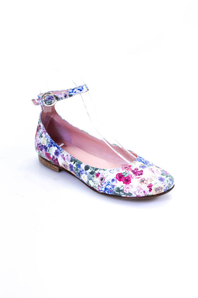 Little Eric Girls Floral Print Round Toe Ankle Strap Ballet Flats Pink Size 34 4