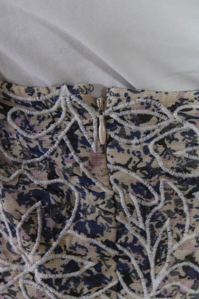 Kobi Halperin Womens Embroidered Chiffon Drop Waist Mini Skirt Ivory Blue Size 8