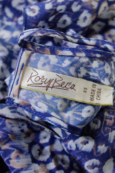Rory Beca Womens Spaghetti Strap Leopard Ikat Print Silk Top Blue Peach Size XS