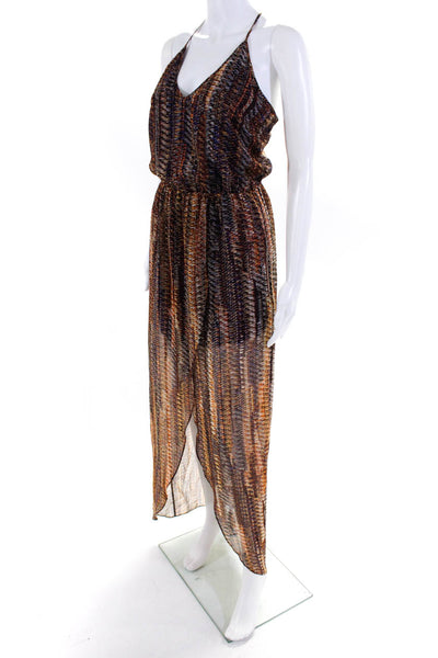 Rory Beca Womens Spaghetti Strap V Neck Abstract Maxi Dress Brown Size XS