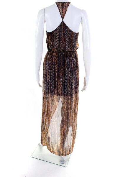 Rory Beca Womens Spaghetti Strap V Neck Abstract Maxi Dress Brown Size XS