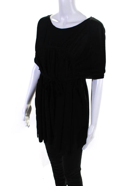 Cos Womens Drawstring Cinched Waist Short Sleeved Round Neck Blouse Black Size S