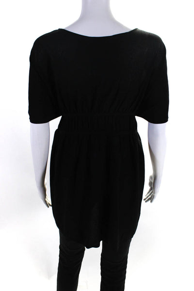 Cos Womens Drawstring Cinched Waist Short Sleeved Round Neck Blouse Black Size S