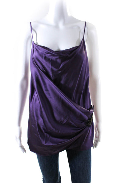 Poleci Women's Silk Embellished Spaghetti Strap Tank Top Blouse Purple Size 6